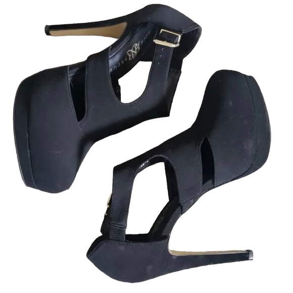 π« Rock & Republic Ashby Stiletto Caged Style Platforms in Faux Black Suede 10M - Picture 11 of 12